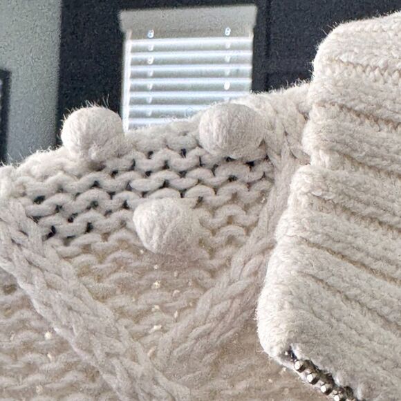 High Sierra Chunky Cable Knit Zip Sweater Cream Ivory Bobble Detail Size M - Picture 5 of 9